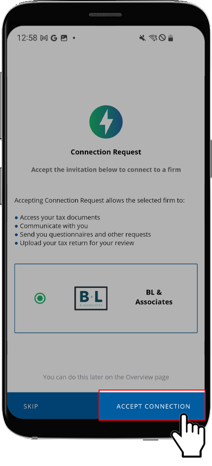 Select ACCEPT CONNECTION
