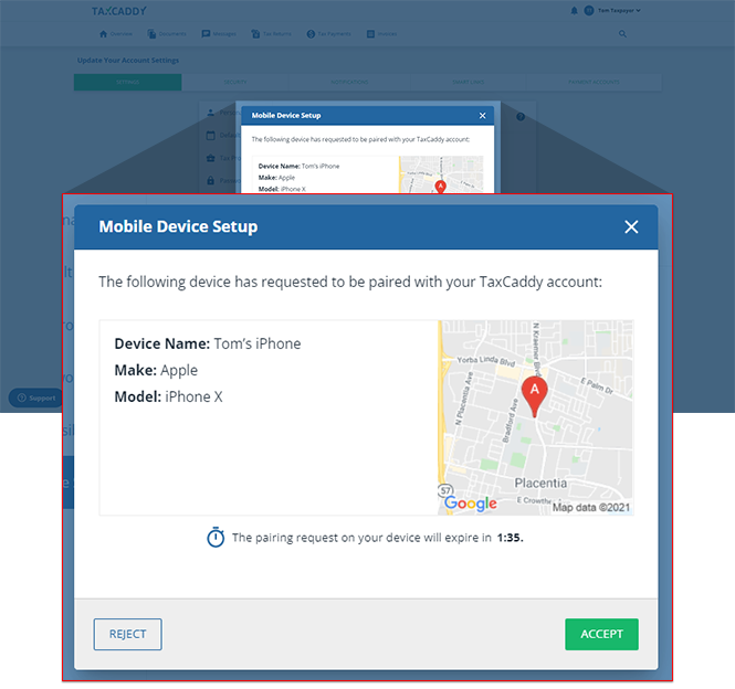 Mobile Device Setup screen