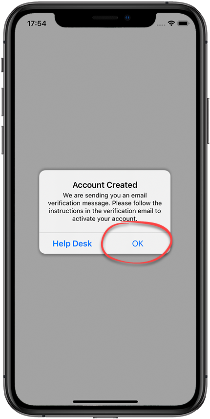Account Created window on iOS