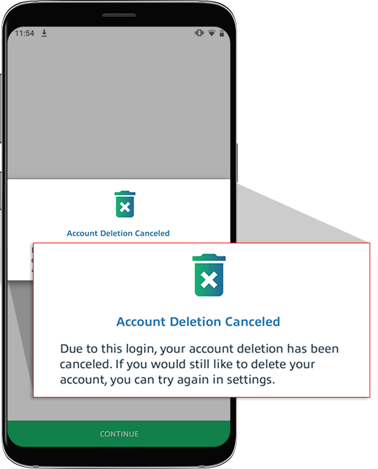 Notification that Account Deletion was cancelled on Android