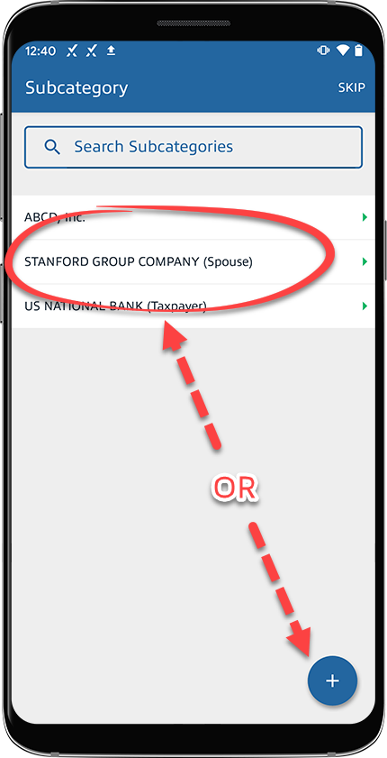 Select a subcategory for the new document or add a new one