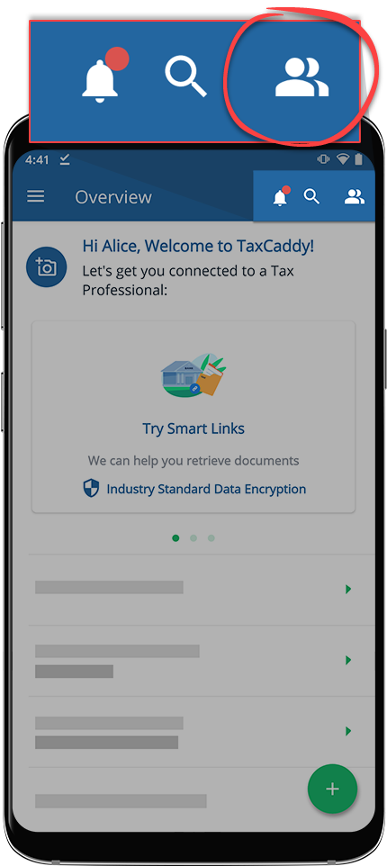Admin user icon on the Overview screen