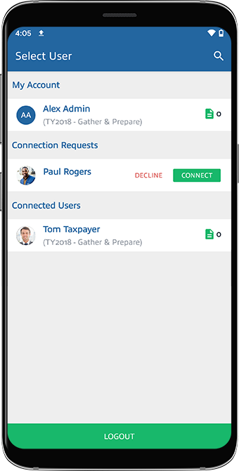 "Select User" screen
