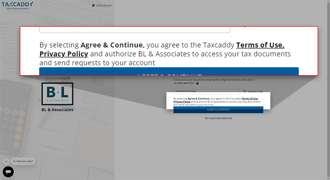 You can review the Terms of Use and Privacy Policy before proceeding