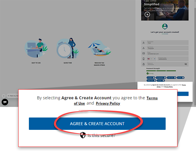 Select AGREE AND CREATE ACCOUNT