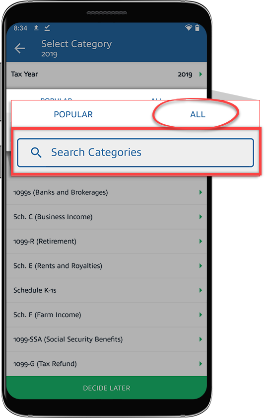 Select ALL or search for a specific category