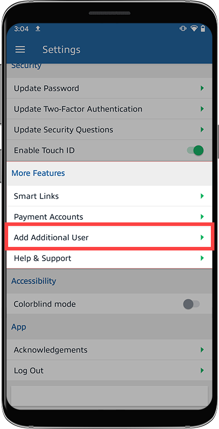 Add Additional User section of the Android settings