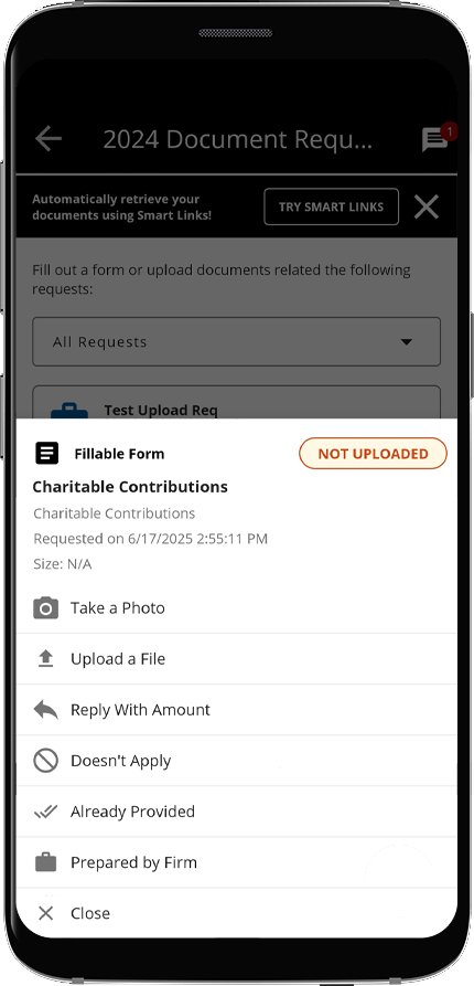 Document request action sheet