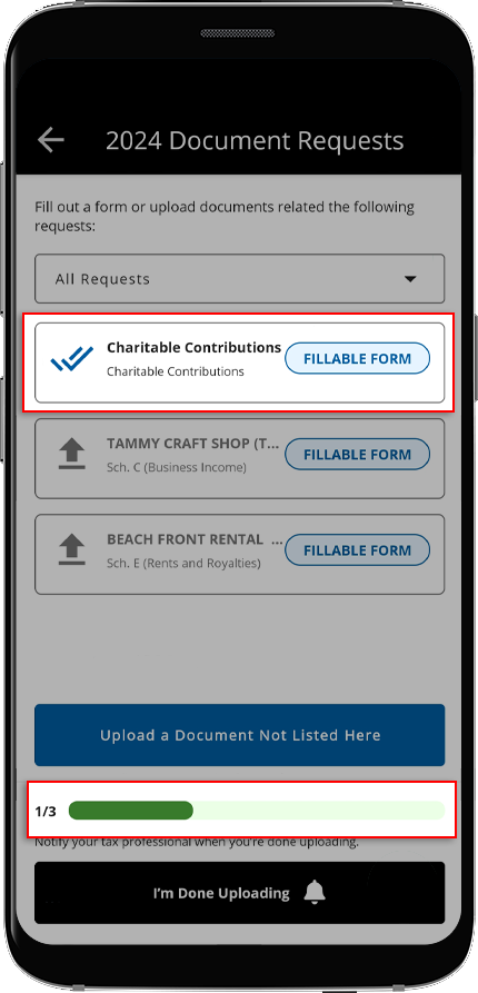 Fulfilled document request on the Document Requests screen
