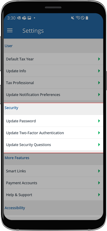 Security section of the Android settings