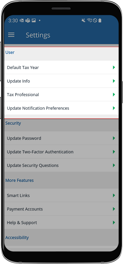 User section of the Android settings