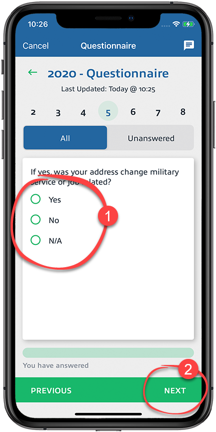 Answer the questions in your questionnaire