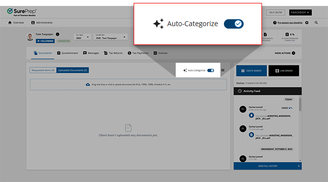 Auto-Categorize toggle in the client profile