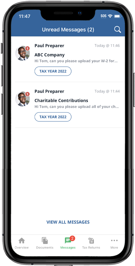 Message threads containing unread messages