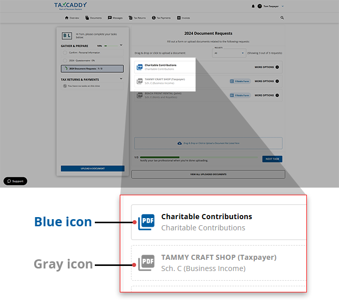 Blue and Gray icons for request fulfillment status