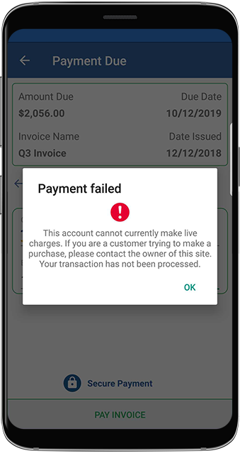 Notification that the credit card payment failed