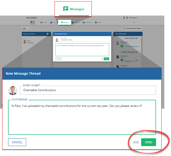 Enter your message then select SEND