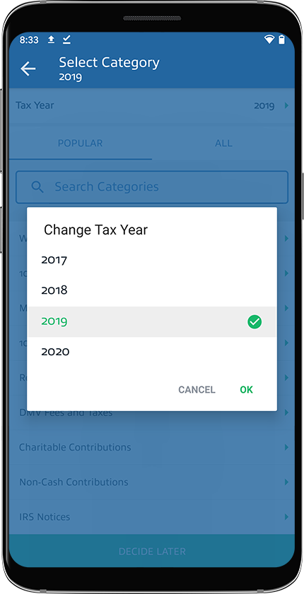 Select a year from the Change Tax Year window