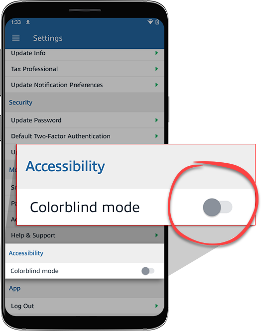Colorblind mode toggle in Settings