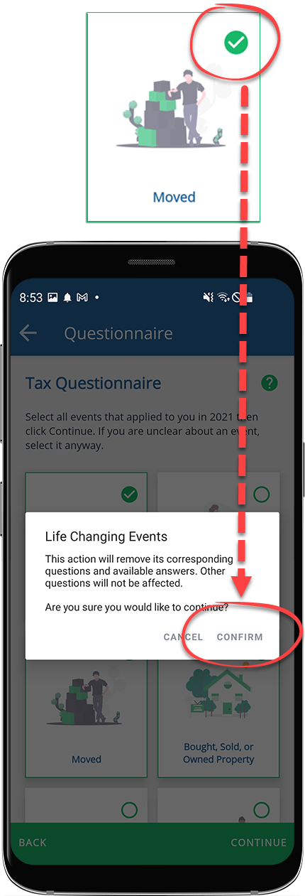 Confirm the deselection of a life-changing event