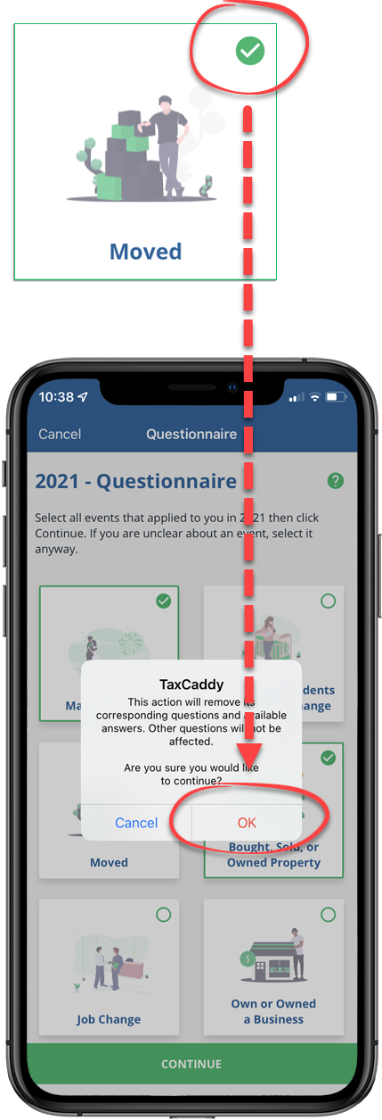 Confirm the deselection of a life-changing event