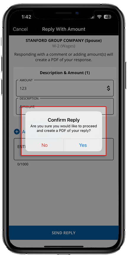 Confirm your reply with the Confirm Reply window