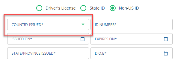Select the COUNTRY ISSUED