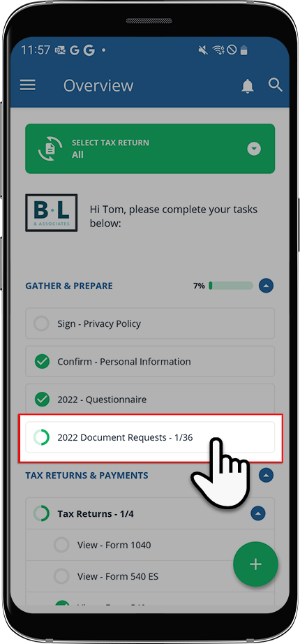 Select the Document Request task