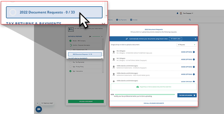 Select Document Requests from the task list