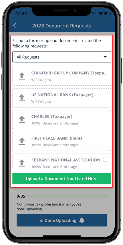 Document Requests listed