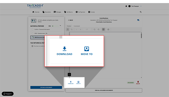 Options to DOWNLOAD and MOVE the document