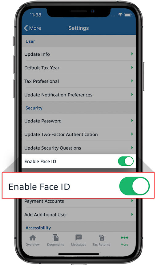 Select the Enable Face ID toggle