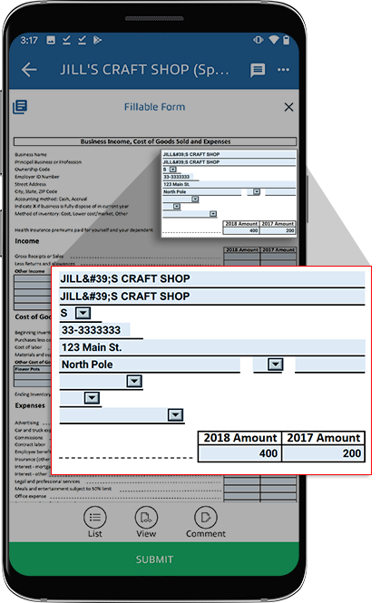 Fillable fields in the document viewer