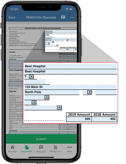 Fillable fields in the document viewer