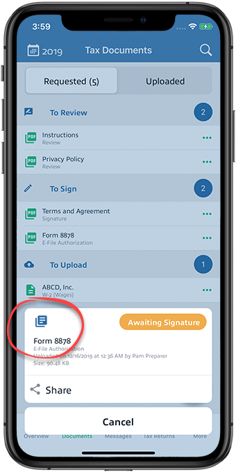 Fillable Form icon in the request information