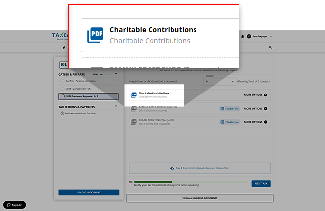 Fulfilled upload request on the task list