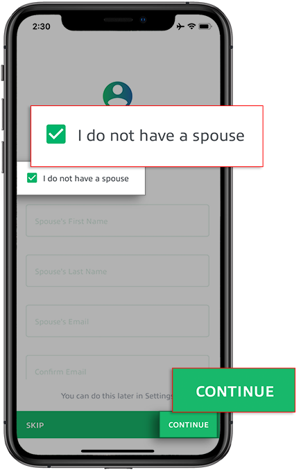Select the "I do not have a spouse" checkbox