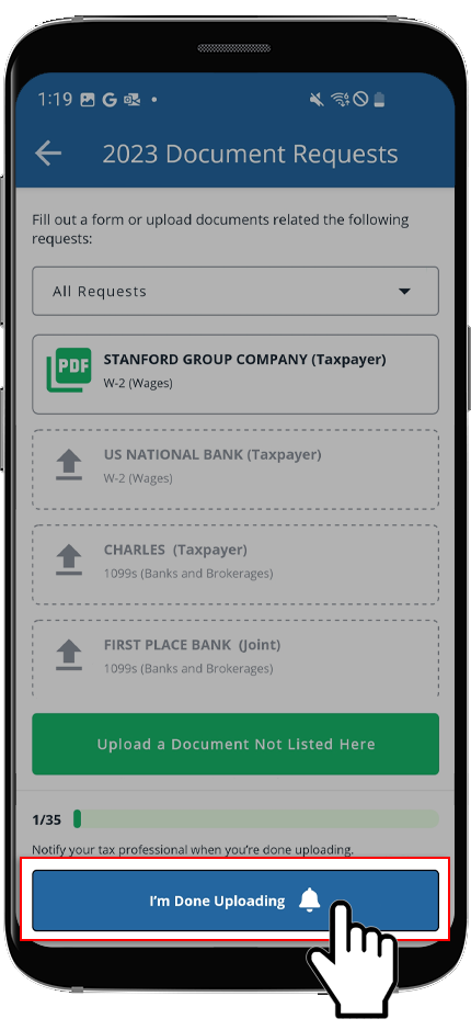 Select I'm Done Uploading
