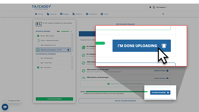 Select I'M DONE UPLOADING