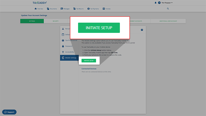 Select INITIATE SETUP