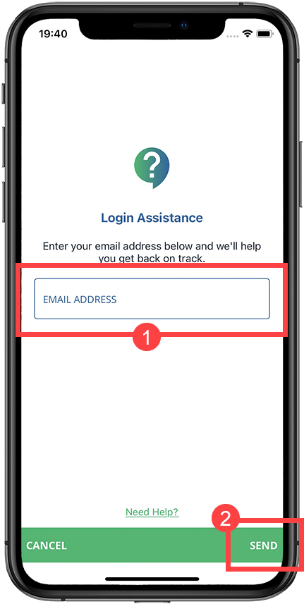 Login Assistance screen on iOS