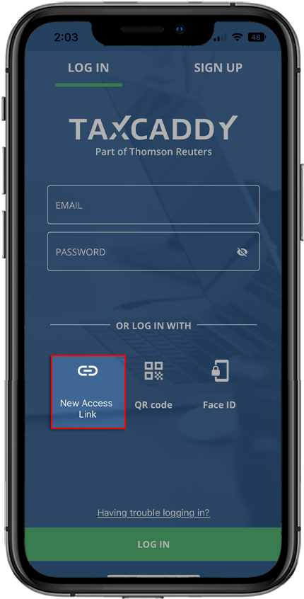 Select New Access Link on iOS