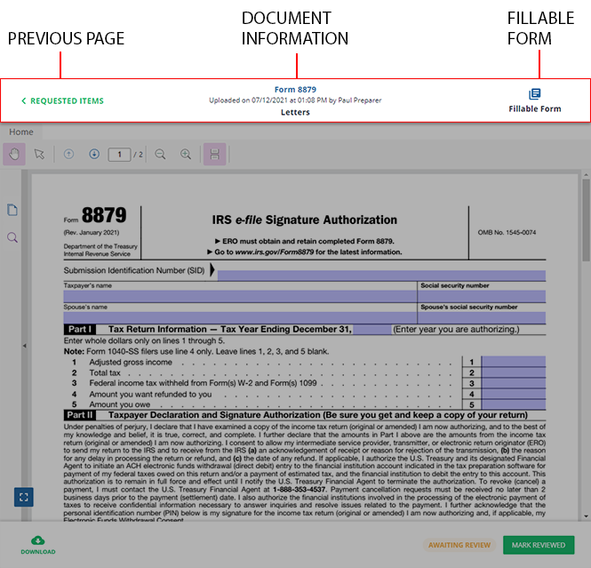 Document viewer with a labeled header