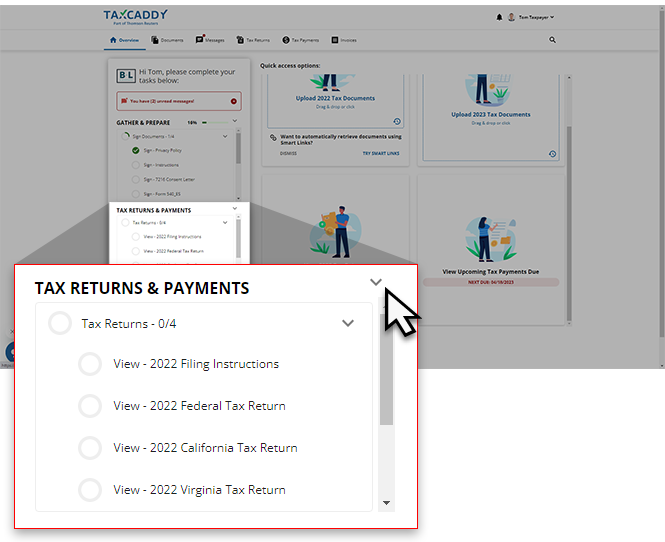 Listed tax returns in the Task List