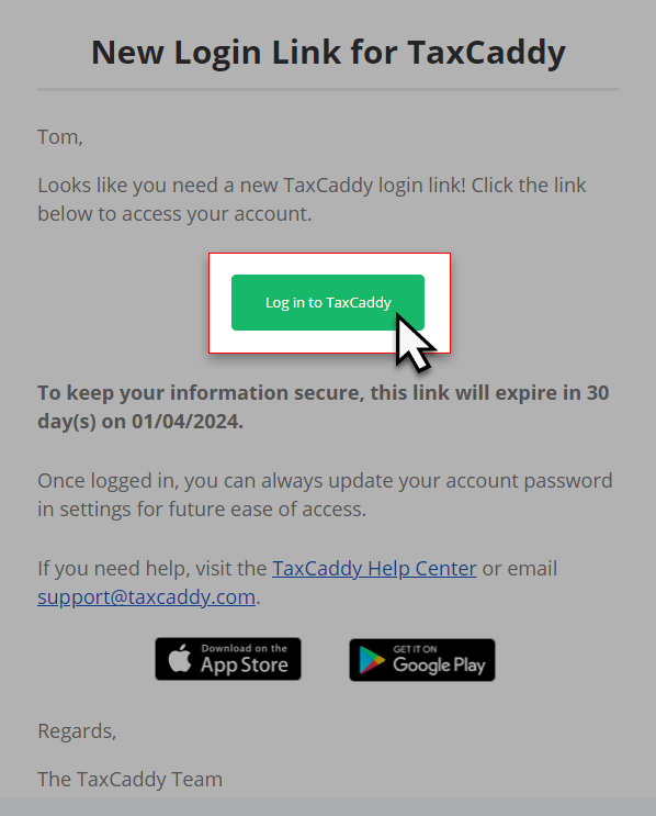 Select Log into TaxCaddy