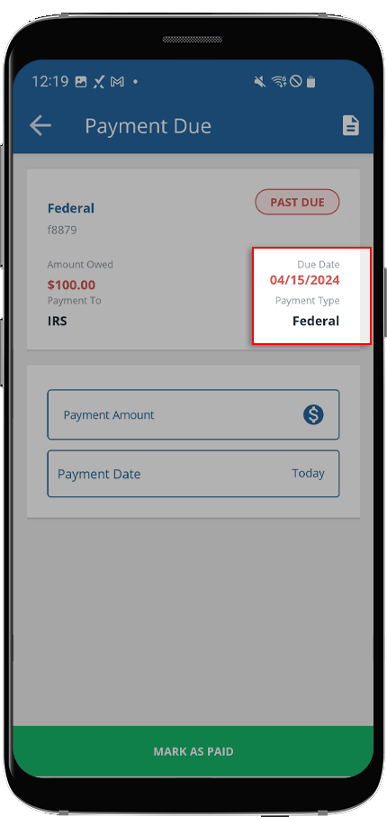 Review the Due Date and Payment Type information