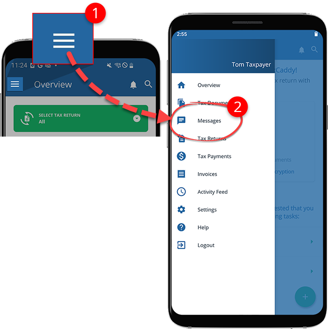 Select the menu, then select Messages