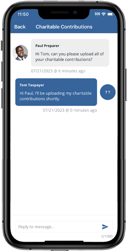 Sent message appearing in the message thread