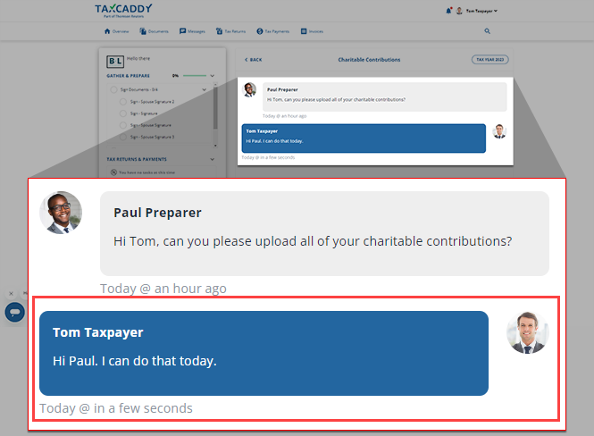 Sent message appears in the message thread