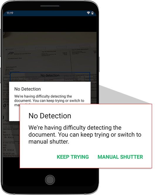 Notification that the device did not detect a document